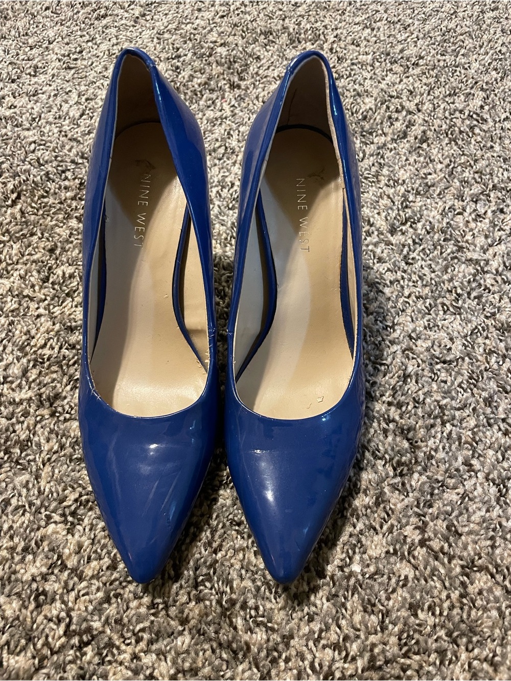 Nine West Royal Cobalt Blue Patent Leather Pointed Toe Pumps 7 Stiletto Heels